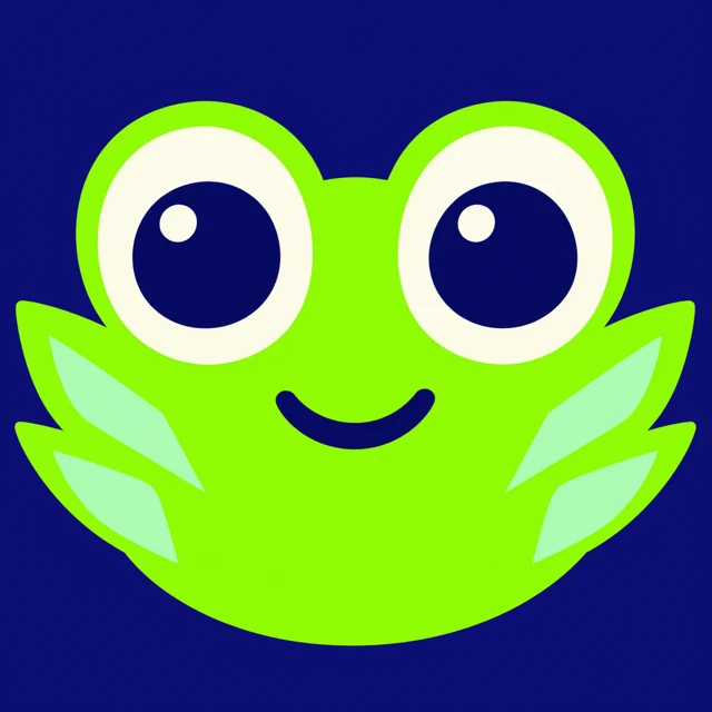 A wildly cheerful lime-green frog with enormous eyes